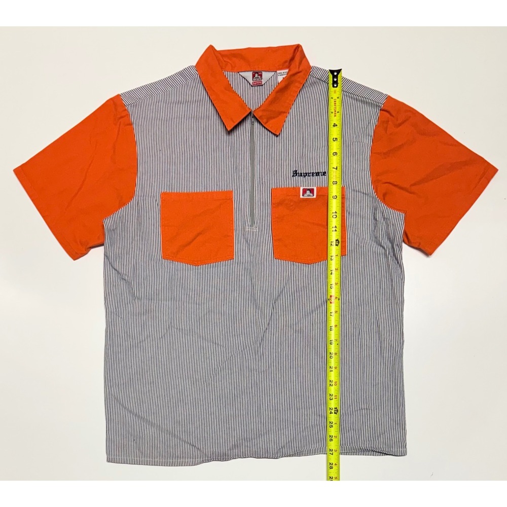 Supreme Ben Davis Half Zip Work Shirt Mens Medium Orange Hickory Stripe SS19